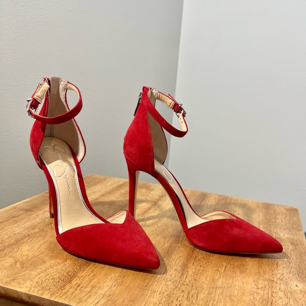 Jessica Simpson red suede pumps